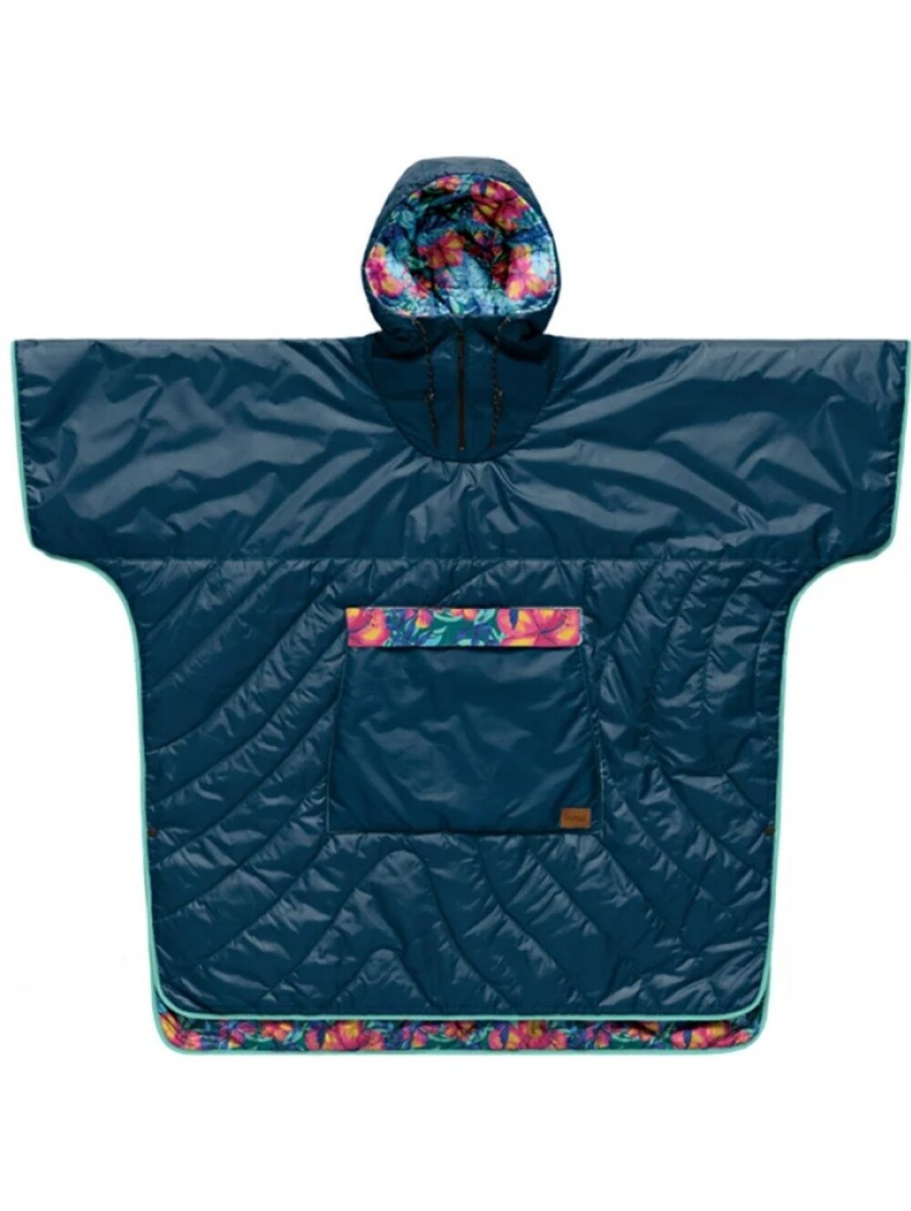 Rumpl Original Puffy Poncho In Navy Blue Quilted Floral Print